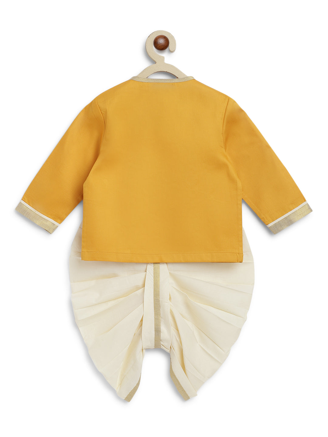 Tiber Taber Baby Boys Ganesha Embroidered Kurta and Dhoti Set, Mustard & Off White