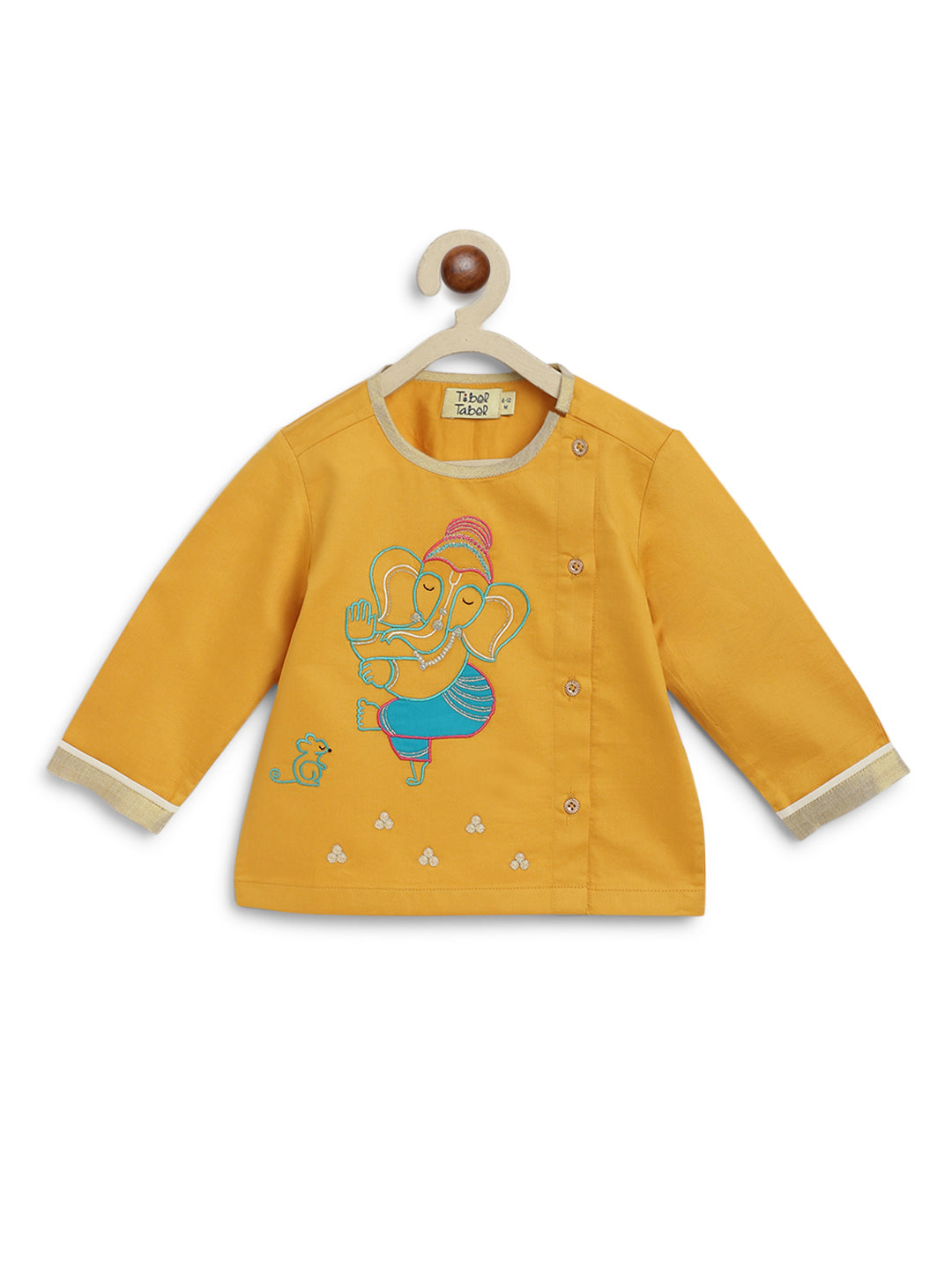 Tiber Taber Baby Boys Ganesha Embroidered Kurta and Dhoti Set, Mustard & Off White
