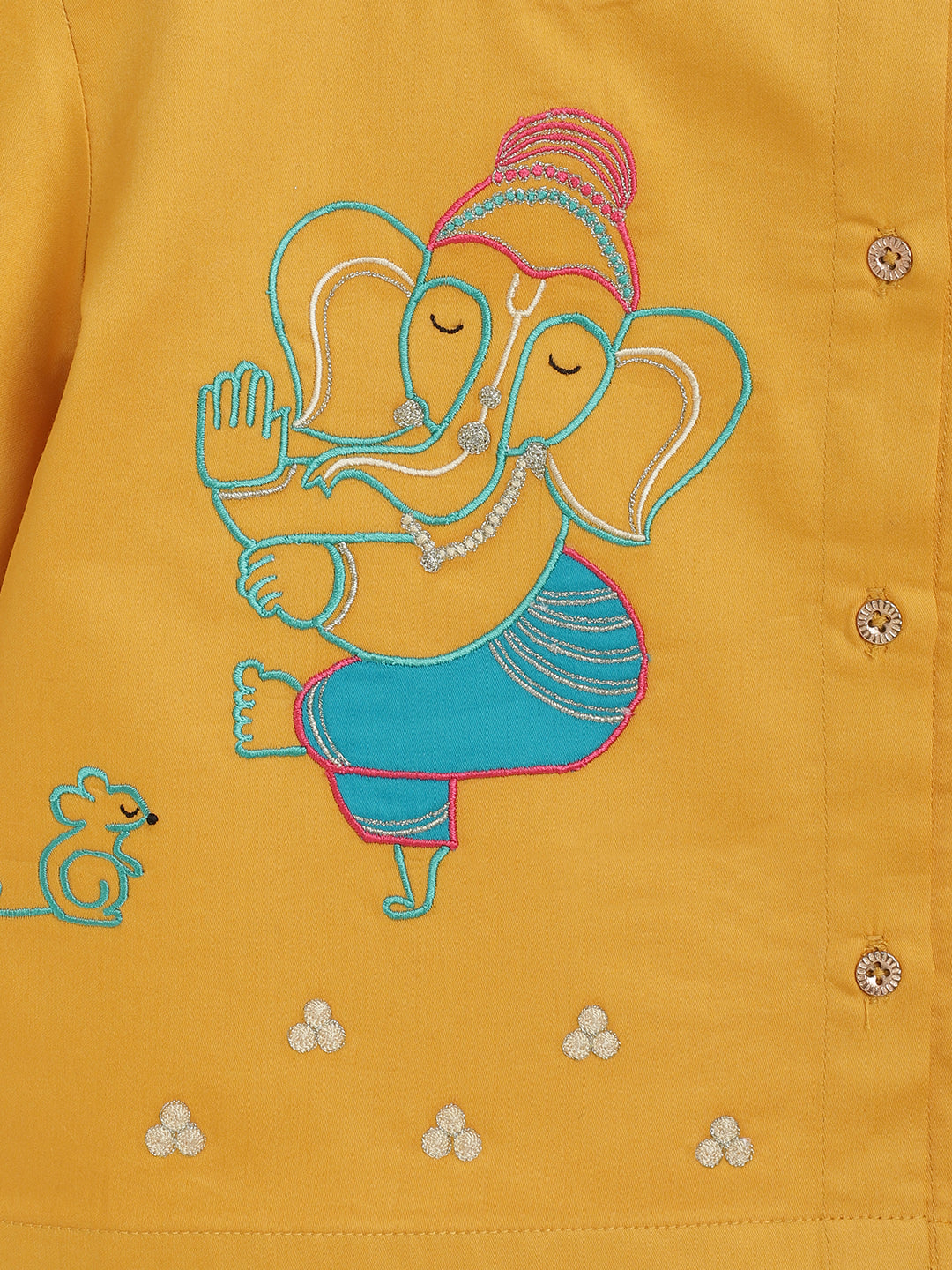 Tiber Taber Baby Boys Ganesha Embroidered Kurta and Dhoti Set, Mustard & Off White