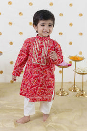 Tiber Taber Baby Boys Printed Kurta and Pajama Set, Red & Off White