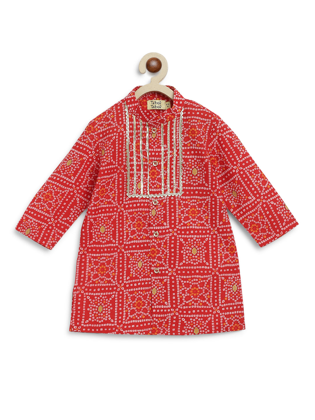 Tiber Taber Baby Boys Printed Kurta and Pajama Set, Red & Off White