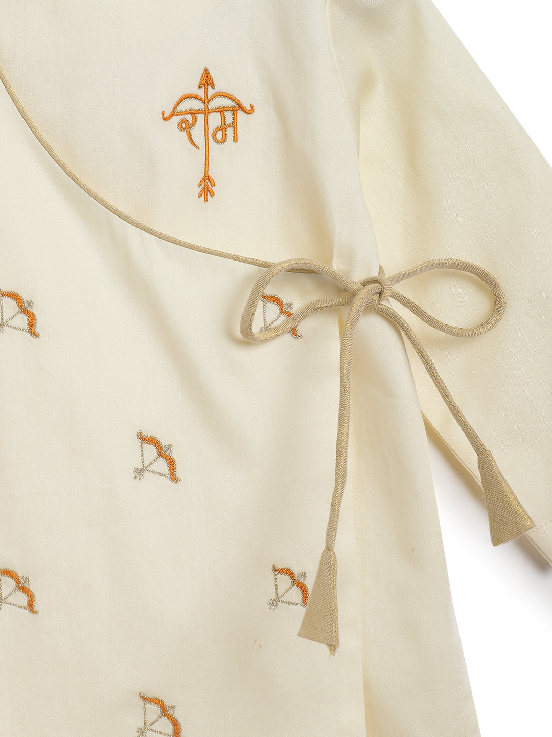 Tiber Taber Baby Boys Ram Embroidered Kurta and Dhoti Set, Off White & Mustard