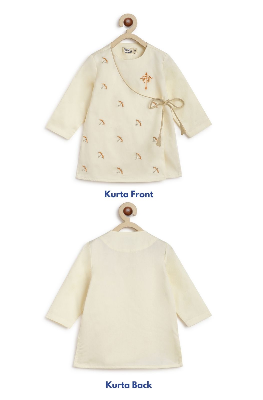 Tiber Taber Baby Boys Ram Embroidered Kurta and Dhoti Set, Off White & Mustard