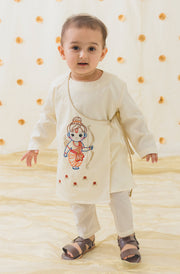 Tiber Taber Baby Boys Raama Embroidered Kurta and Pants Set, Off White