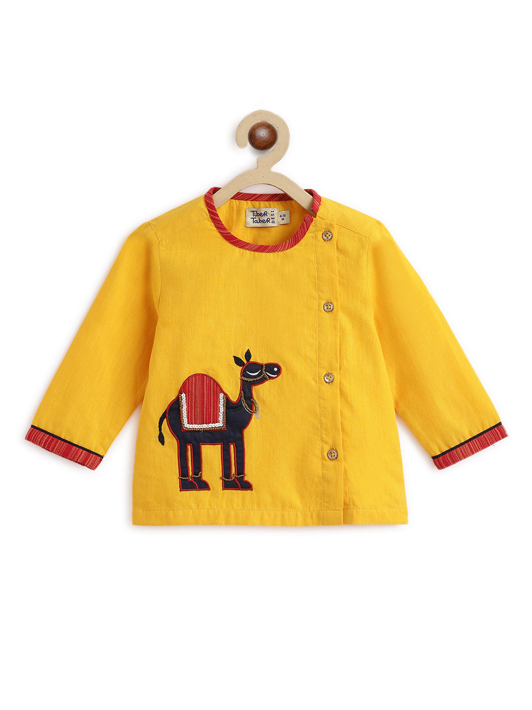 Tiber Taber Baby Boys Camel Embroidered Kurta and Dhoti Set, Mustard & Red