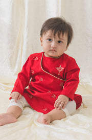 Tiber Taber Baby Boys Dhanush Baan Embroidered Kurta and Pants Set, Red & Beige
