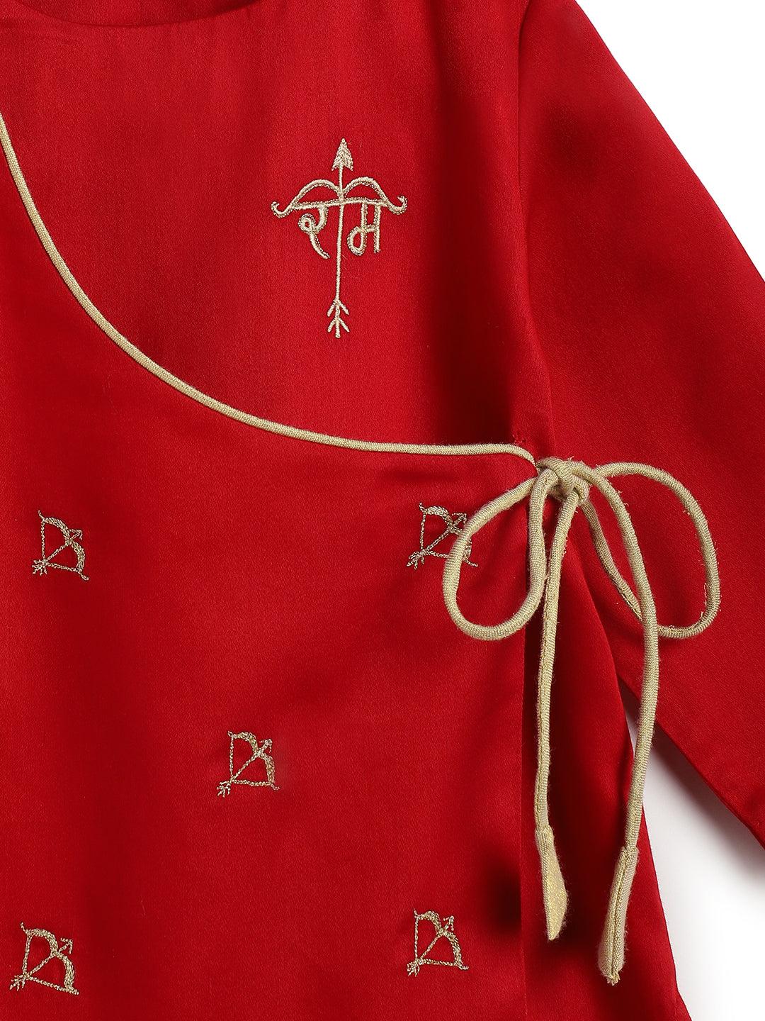 Tiber Taber Baby Boys Dhanush Baan Embroidered Kurta and Pants Set, Red & Beige