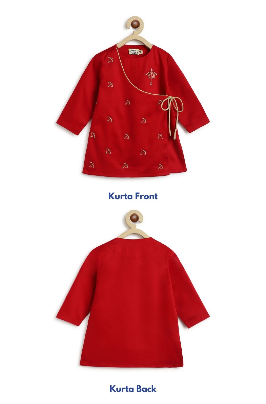 Tiber Taber Baby Boys Dhanush Baan Embroidered Kurta and Pants Set, Red & Beige