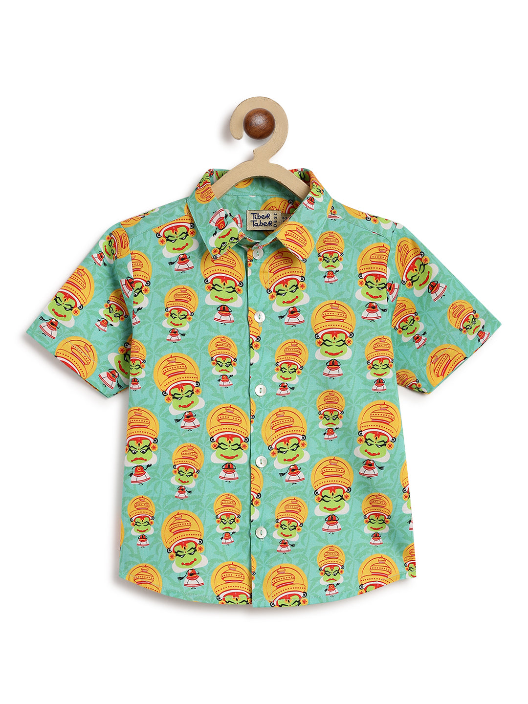 Tiber Taber Boys Kathakali Print Shirt, Green