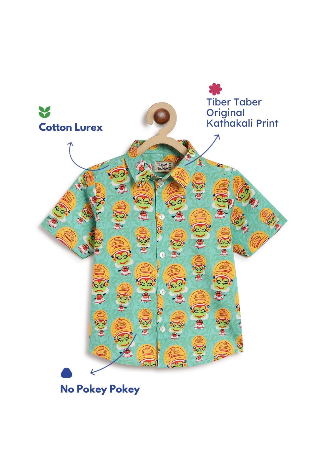 Tiber Taber Boys Kathakali Print Shirt, Green