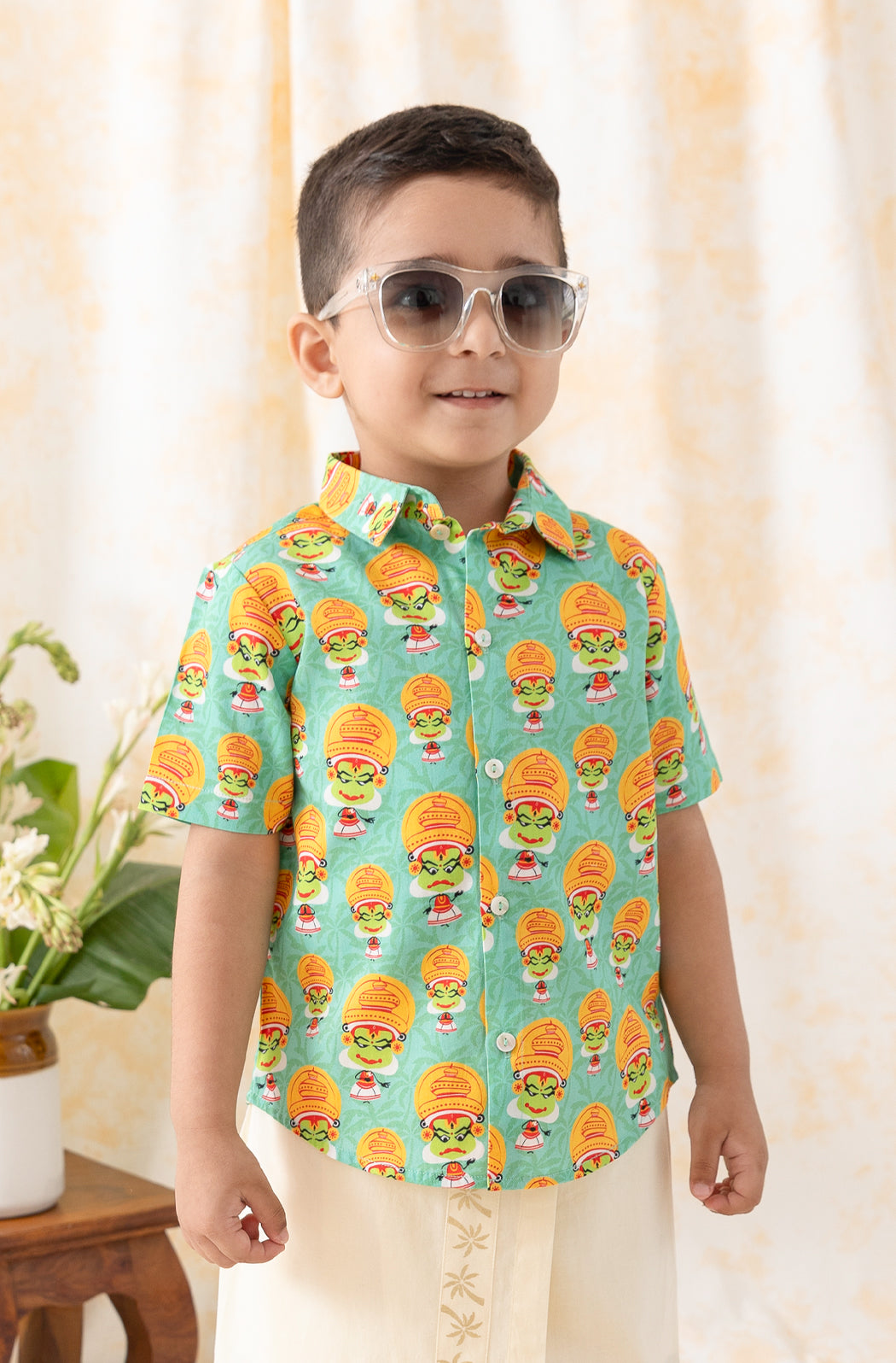 Tiber Taber Boys Kathakali Print Shirt, Green