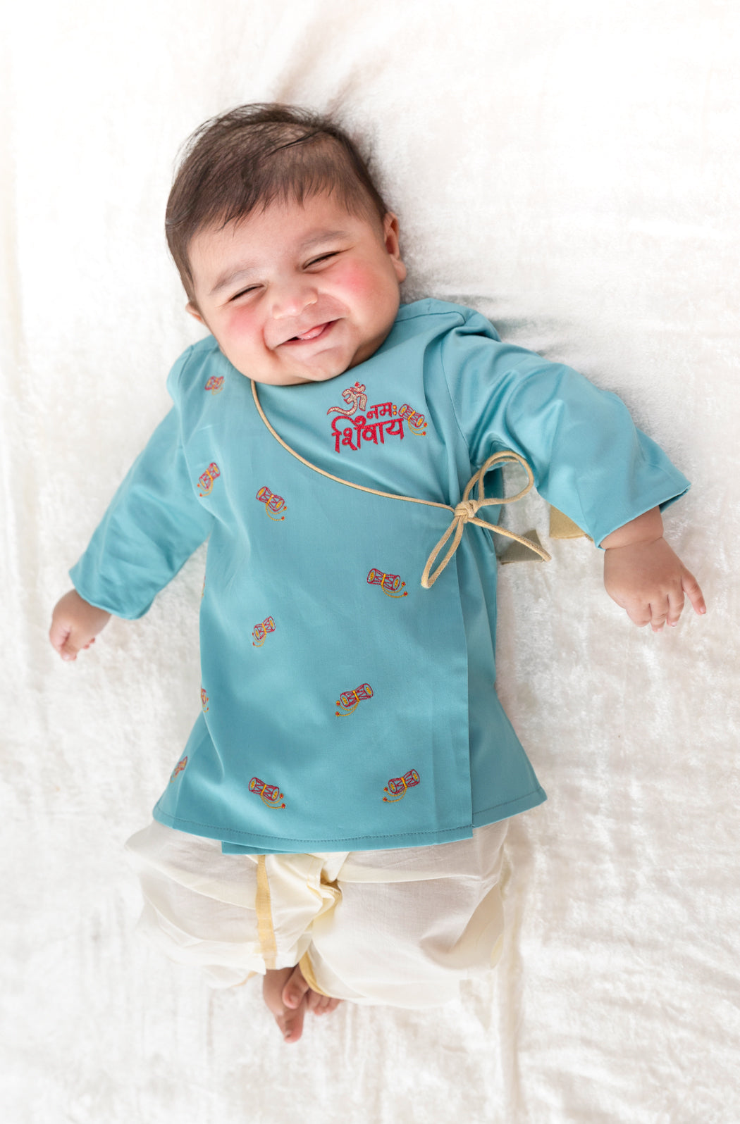 Tiber Taber Baby Boys  Embroidered Kurta and Dhoti Set, Blue & Off White