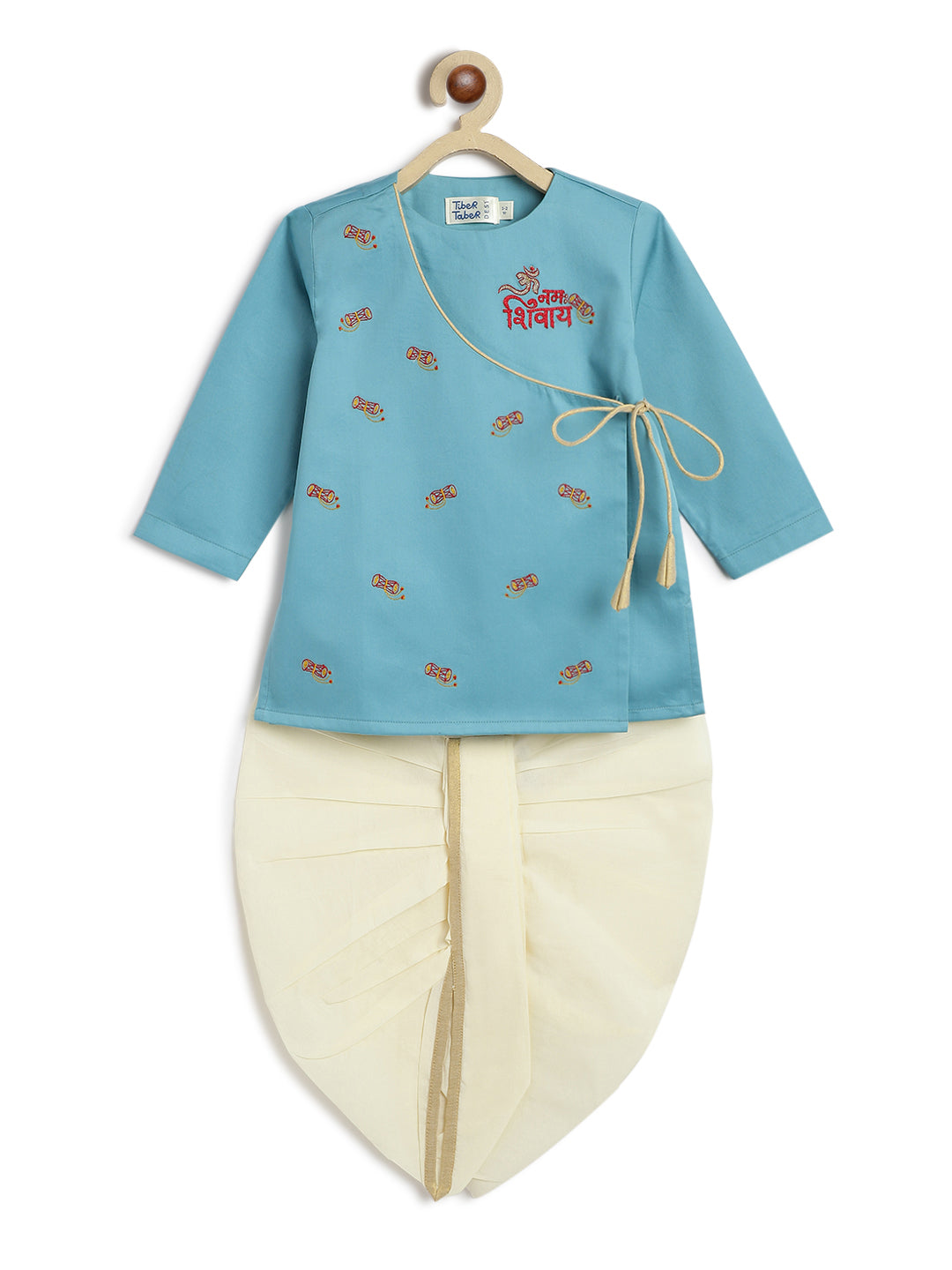 Tiber Taber Baby Boys  Embroidered Kurta and Dhoti Set, Blue & Off White