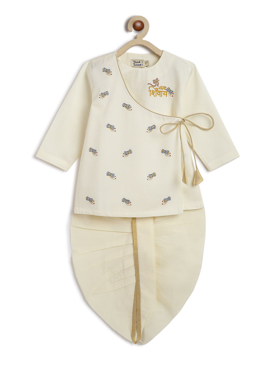 Tiber Taber Baby Boys Shiv Embroidered Kurta and Dhoti Set, Cream & Gold