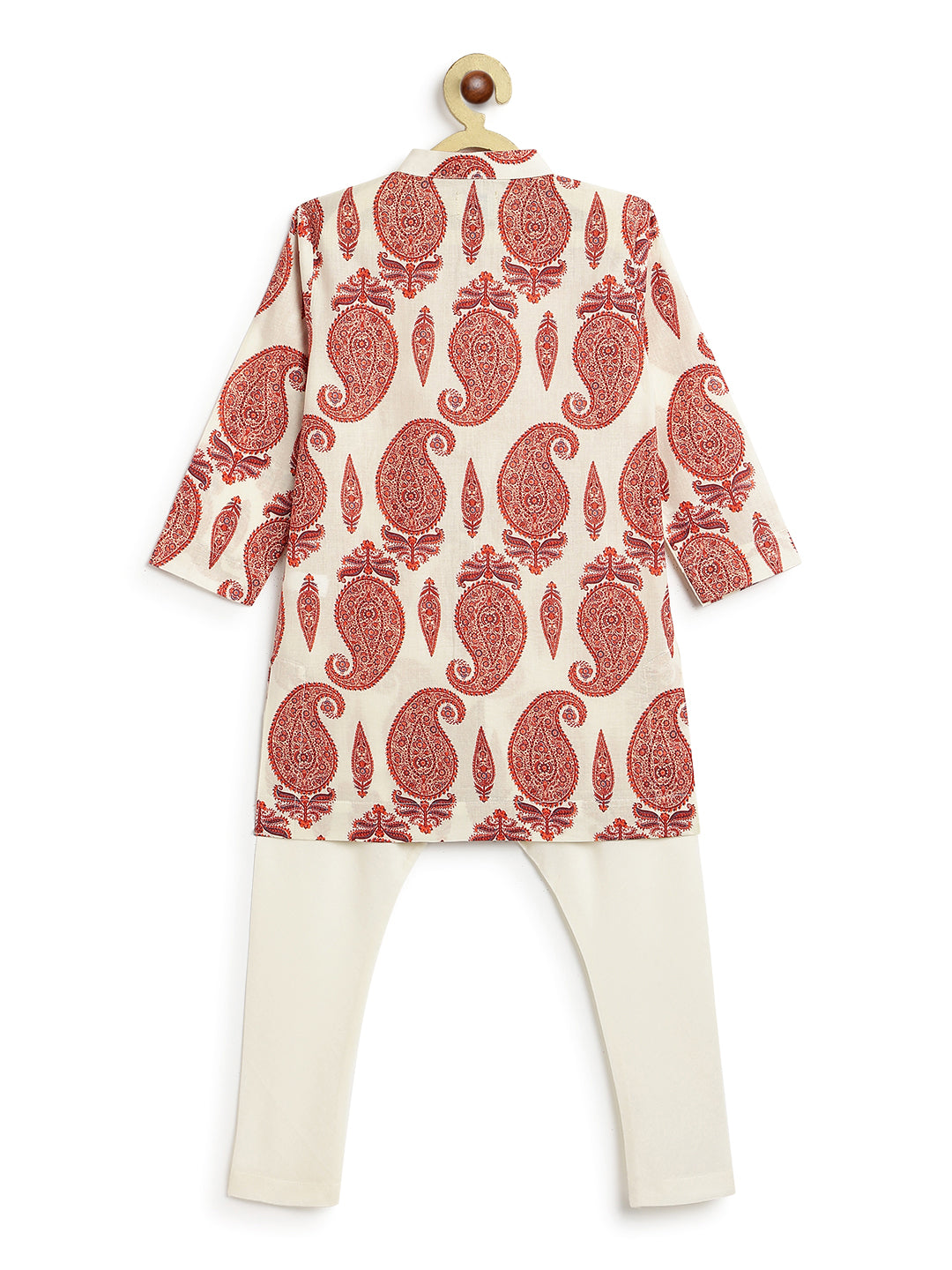 Tiber Taber Boys Print Kurta and Pyjama Set, Red and Cream