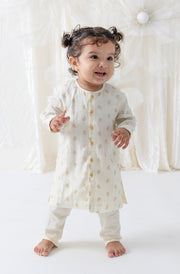 Tiber Taber Baby Boys Floral Foil Print Kurta and Pants Set, Cream & Off White