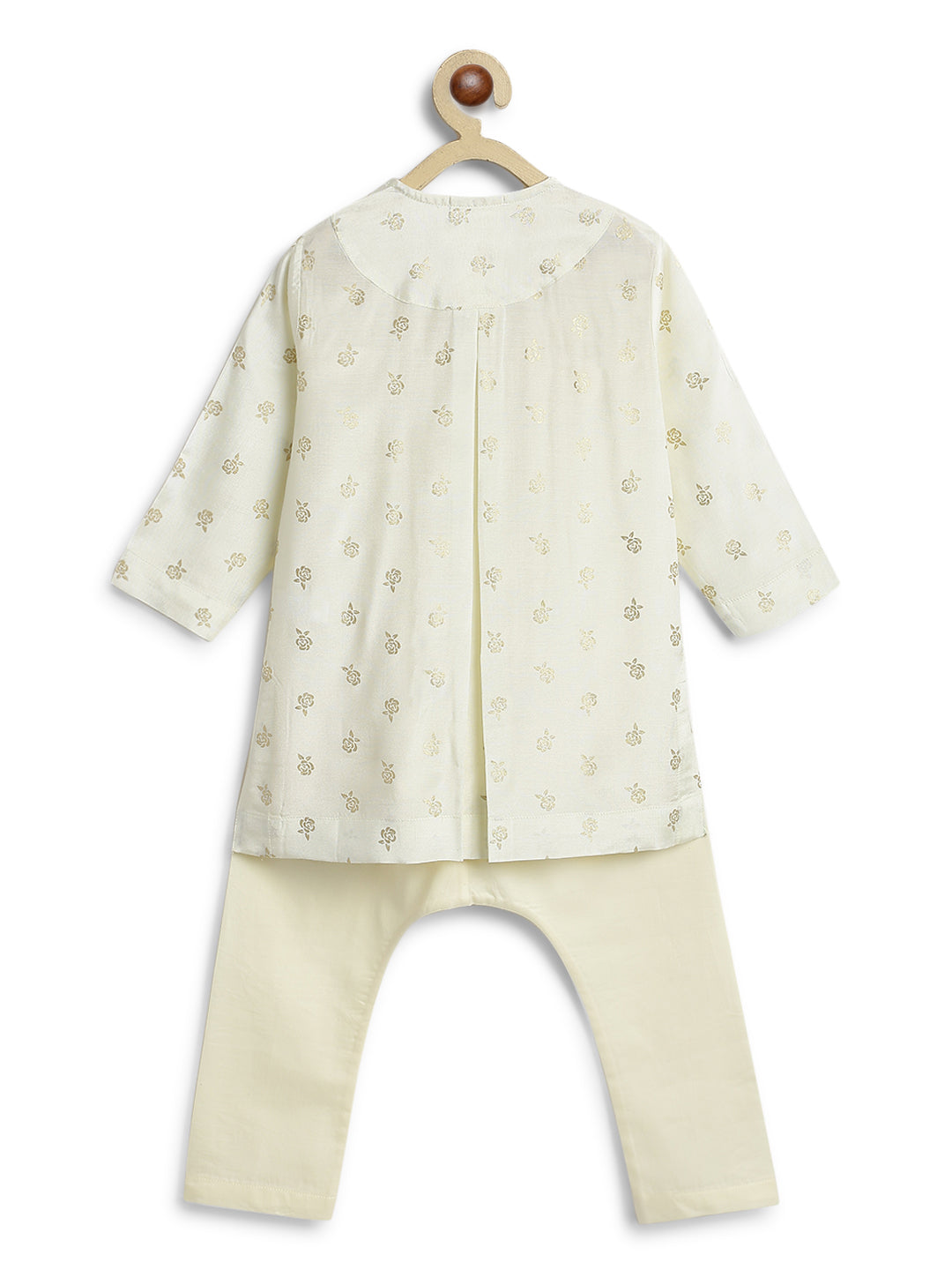 Tiber Taber Baby Boys Floral Foil Print Kurta and Pants Set, Cream & Off White