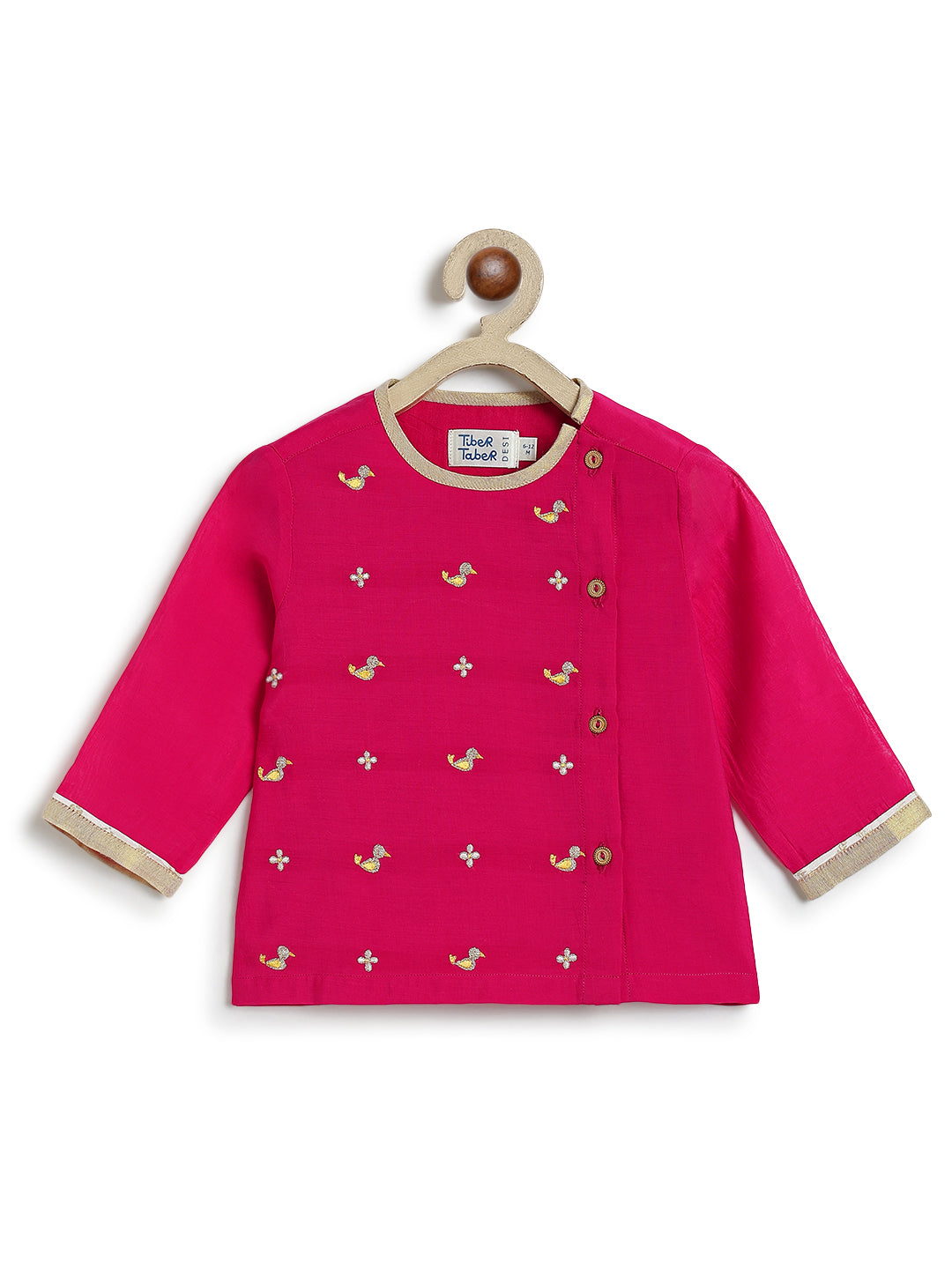 Tiber Taber Baby Boys Pink and Cream Cotton Blend Duck Embroidered Kurta and Dhoti Pant Set Regular Fit Festive Wear