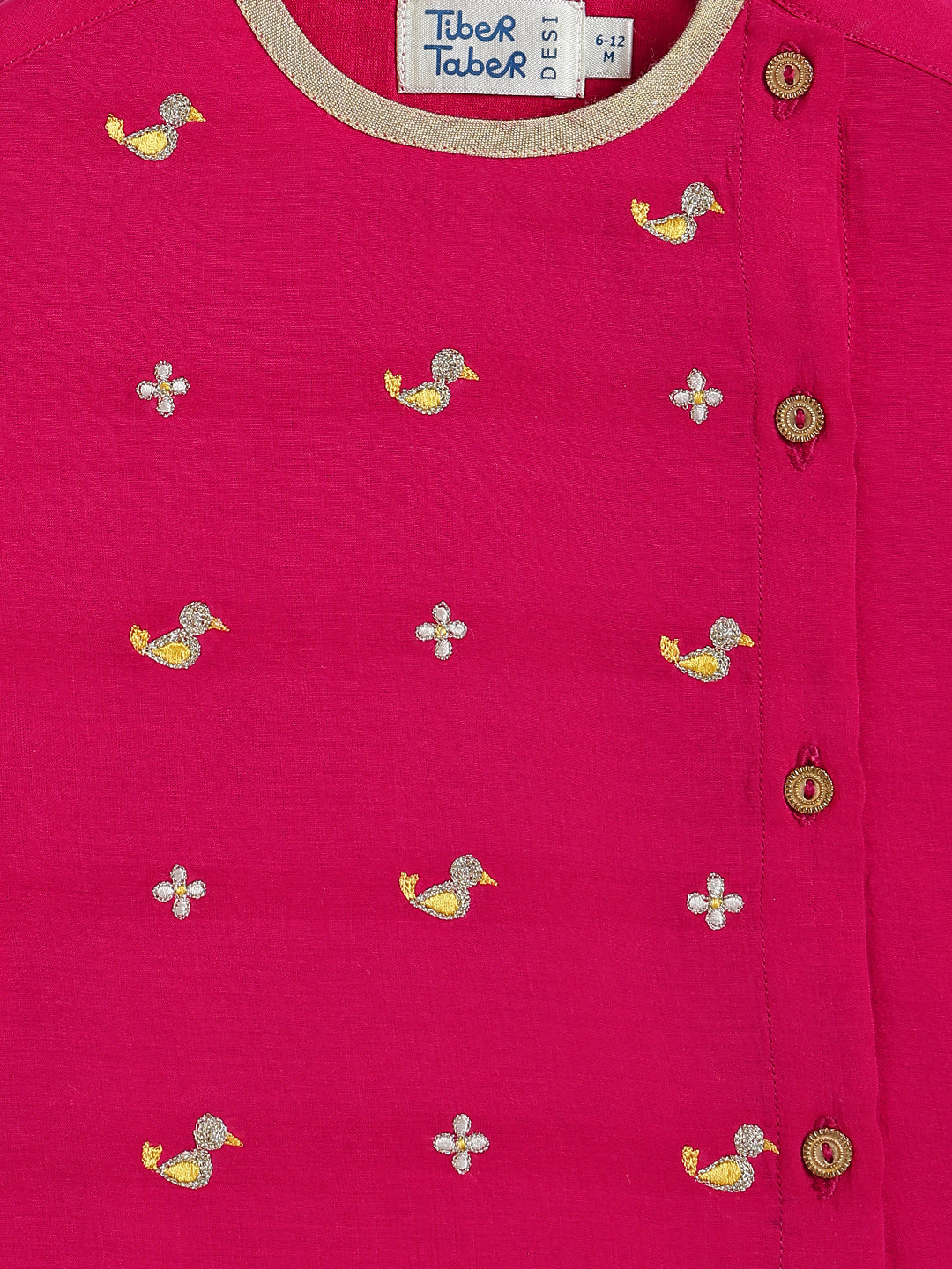 Tiber Taber Baby Boys Pink and Cream Cotton Blend Duck Embroidered Kurta and Dhoti Pant Set Regular Fit Festive Wear