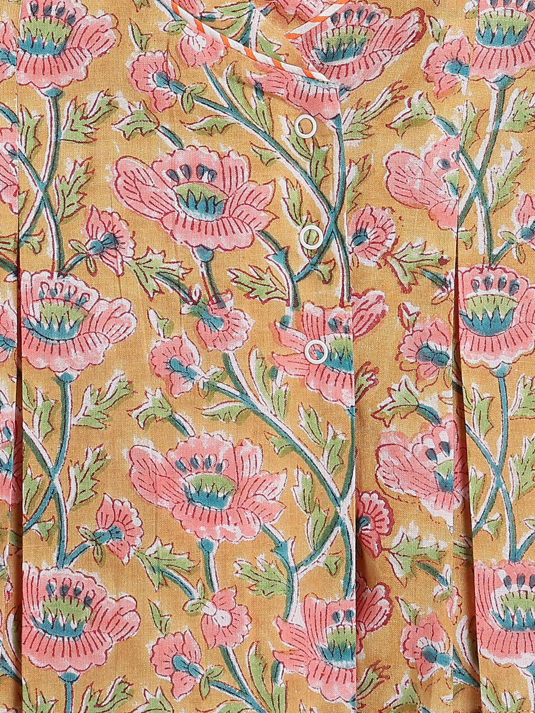 Tiber Taber Baby Girls Peach Cotton Hand Block Floral Printed Top and Pants 3-Piece Set Regular Fit Casual Wear