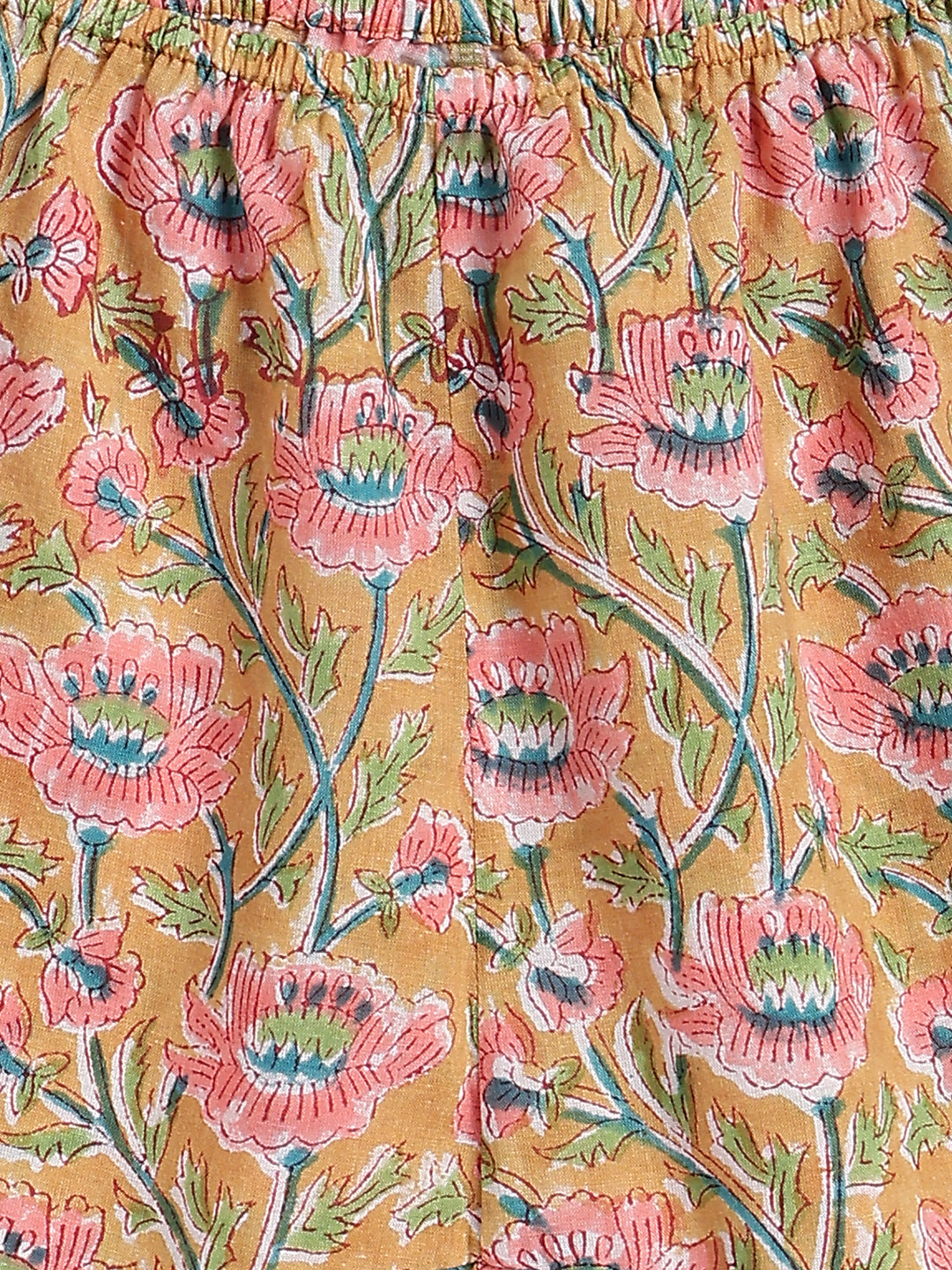 Tiber Taber Baby Girls Peach Cotton Hand Block Floral Printed Top and Pants 3-Piece Set Regular Fit Casual Wear