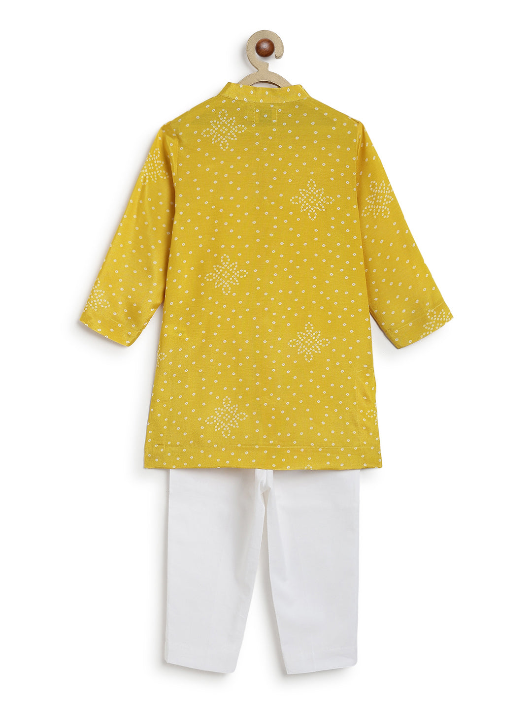 Tiber Taber Baby Boys Yellow and White Cotton Bandhani Printed Kurta Pyjama Set Pack of 2 Regular Fit Festive Wear