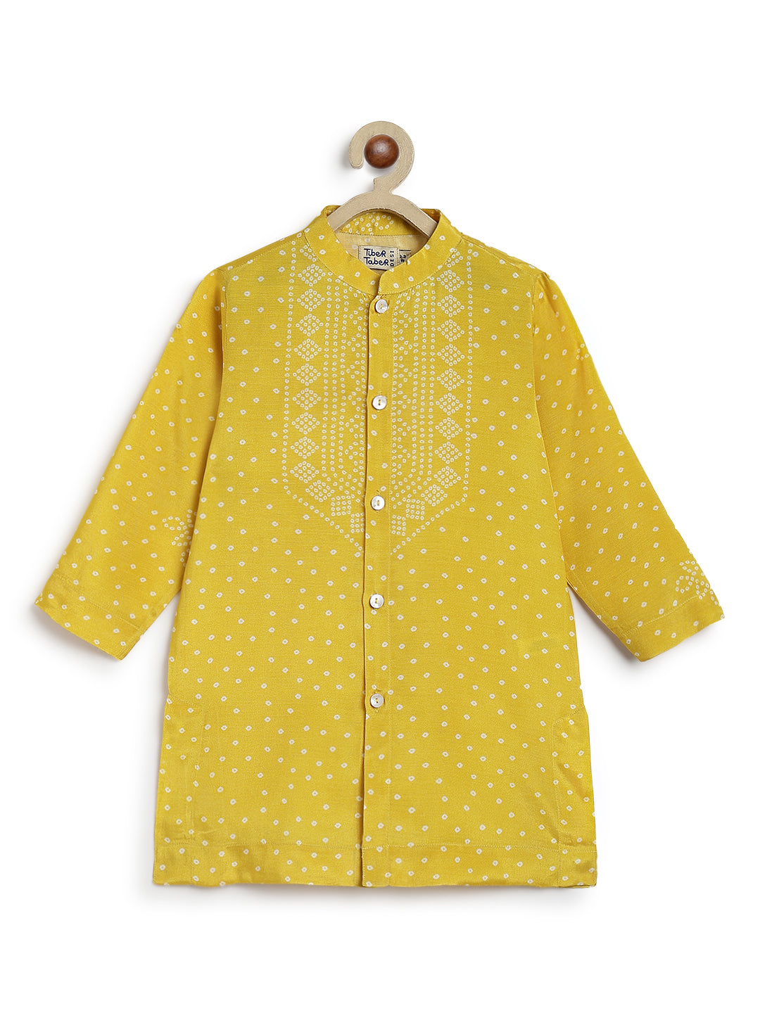 Tiber Taber Baby Boys Yellow and White Cotton Bandhani Printed Kurta Pyjama Set Pack of 2 Regular Fit Festive Wear