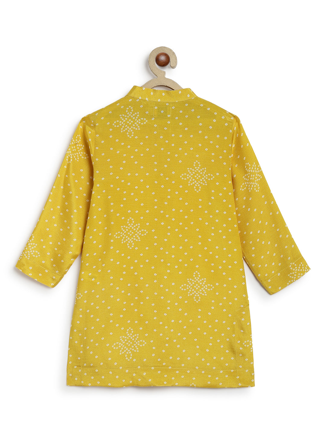 Tiber Taber Baby Boys Yellow and White Cotton Bandhani Printed Kurta Pyjama Set Pack of 2 Regular Fit Festive Wear