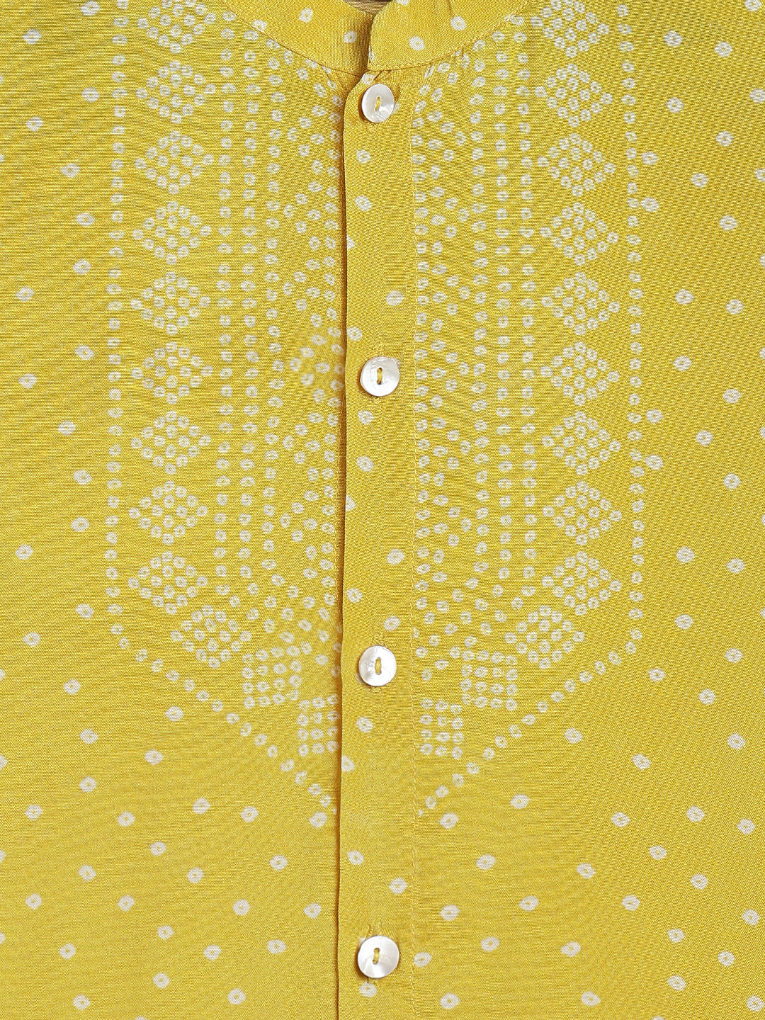 Tiber Taber Baby Boys Yellow and White Cotton Bandhani Printed Kurta Pyjama Set Pack of 2 Regular Fit Festive Wear