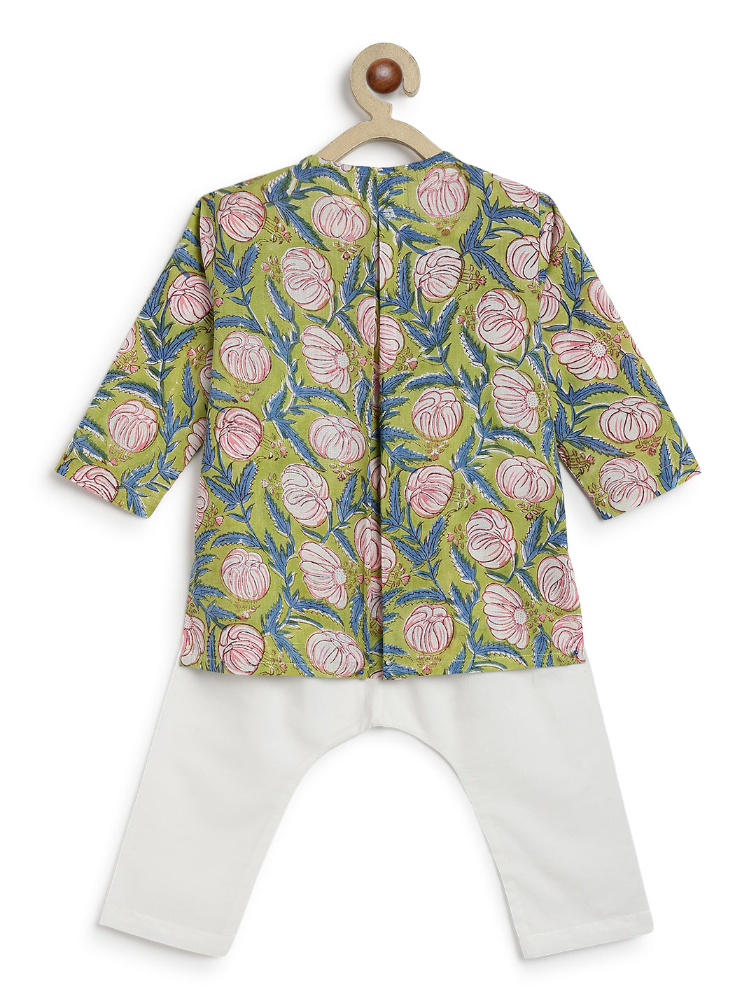 Tiber Taber Baby Boys Green and White Cotton Floral Printed Kurta Jacket and Pant Set Regular Fit Festive Wear