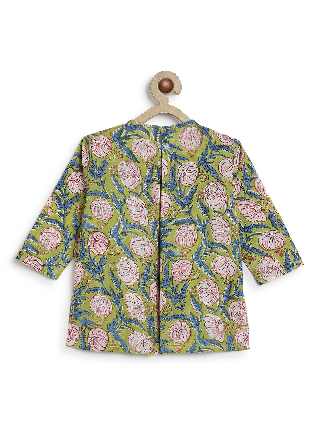 Tiber Taber Baby Boys Green and White Cotton Floral Printed Kurta Jacket and Pant Set Regular Fit Festive Wear