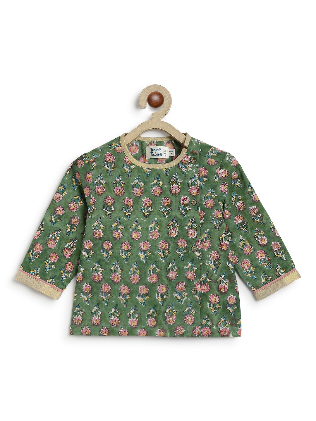Tiber Taber Baby Boys Green and Pink Cotton Floral Printed Kurta and Dhoti Pant Set Regular Fit Festive Wear
