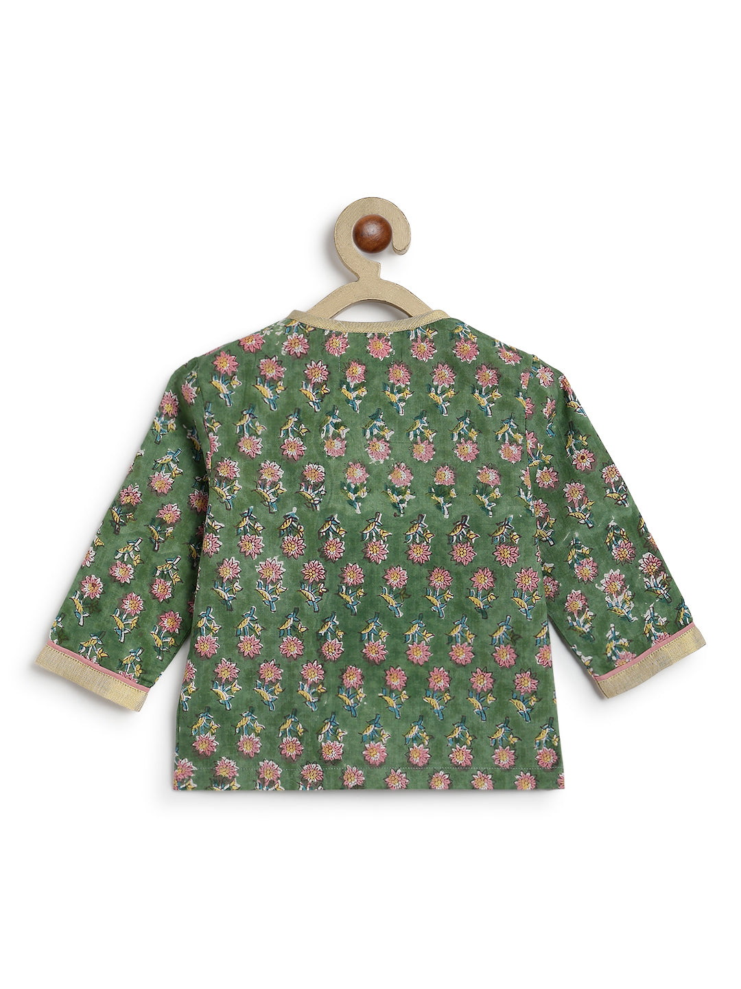 Tiber Taber Baby Boys Green and Pink Cotton Floral Printed Kurta and Dhoti Pant Set Regular Fit Festive Wear