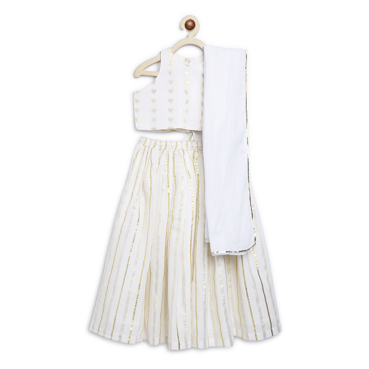 Tiber Taber Girl Golden Hearts Lehenga Choli Set-White
