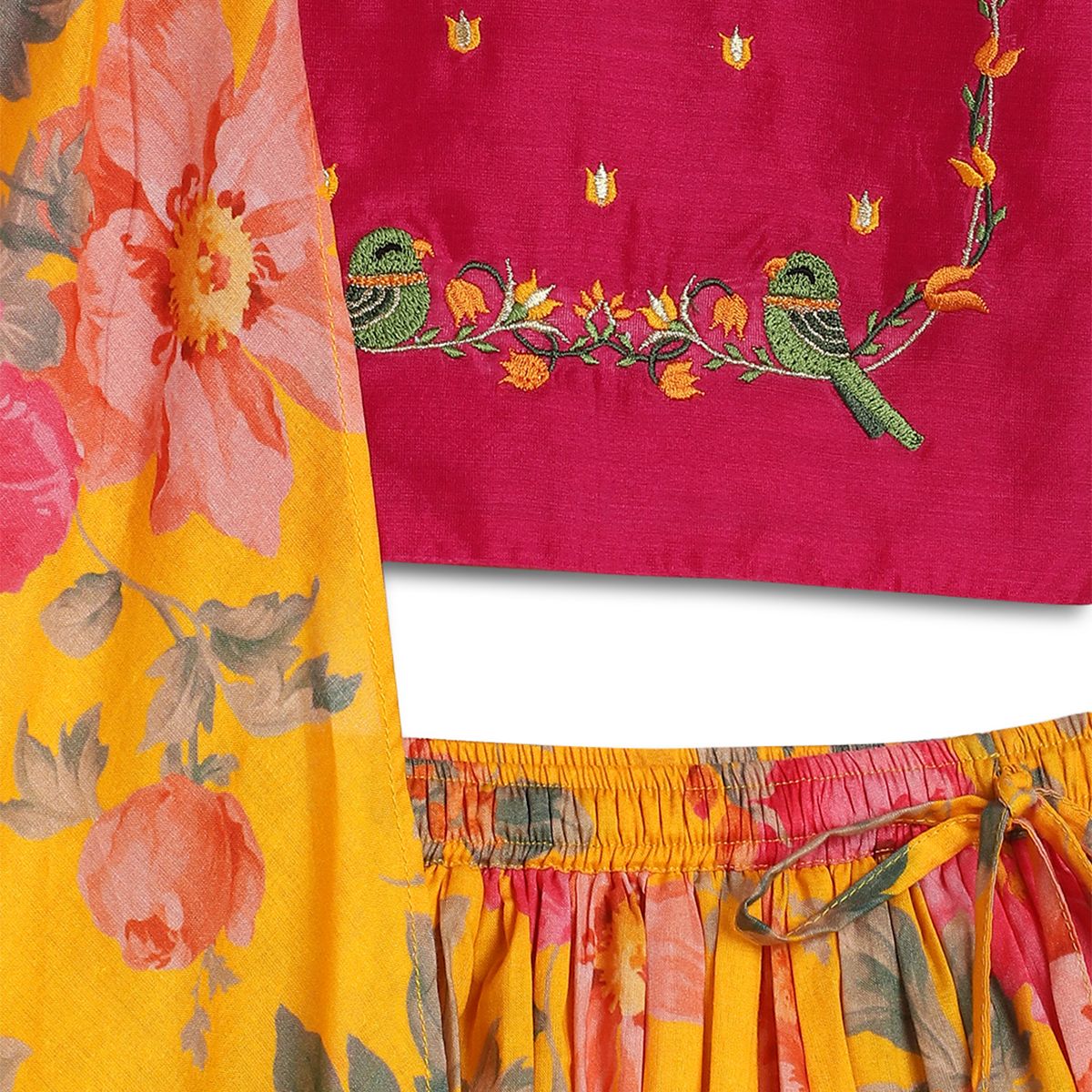 Tiber Taber Floral Fun Lehenga Set - Yellow
