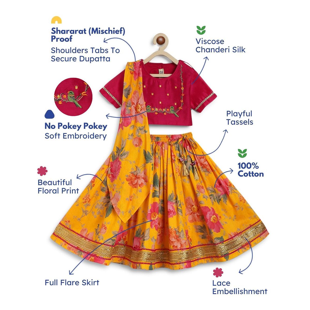 Tiber Taber Floral Fun Lehenga Set - Yellow