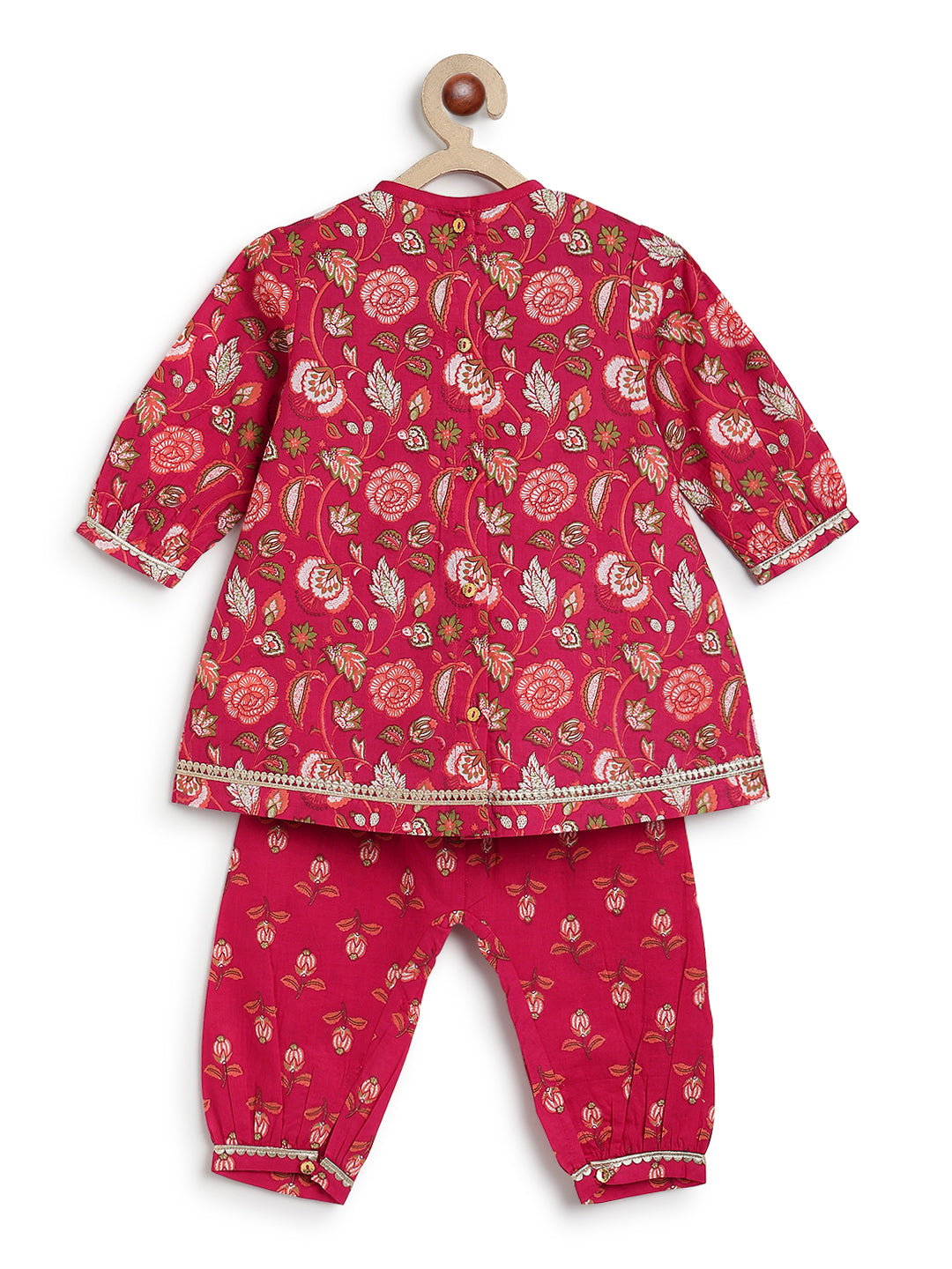Tiber Taber Baby Girls Pink Cotton Floral Printed Kurta and Dhoti Pant Set Regular Fit Festive Wear