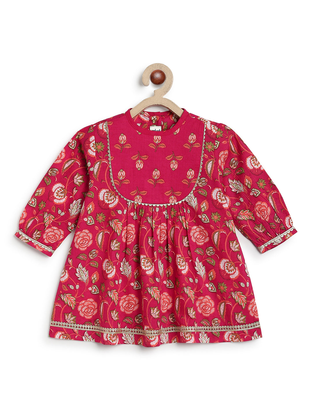 Tiber Taber Baby Girls Pink Cotton Floral Printed Kurta and Dhoti Pant Set Regular Fit Festive Wear