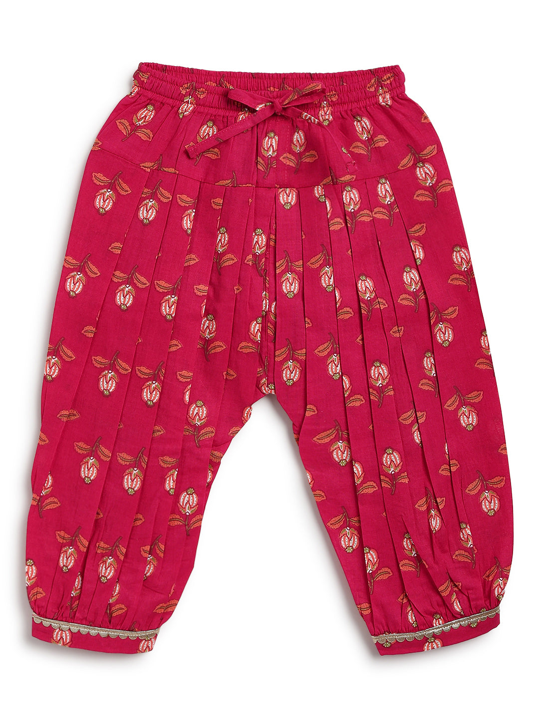 Tiber Taber Baby Girls Pink Cotton Floral Printed Kurta and Dhoti Pant Set Regular Fit Festive Wear