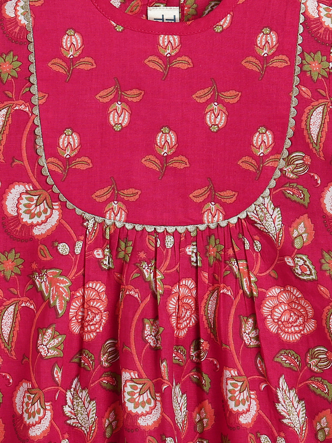 Tiber Taber Baby Girls Pink Cotton Floral Printed Kurta and Dhoti Pant Set Regular Fit Festive Wear