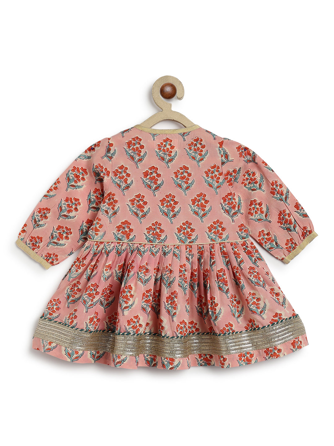Tiber Taber Baby Girls Peach Cotton Floral Printed Kurta and Harem Pant Set Regular Fit Festive Wear