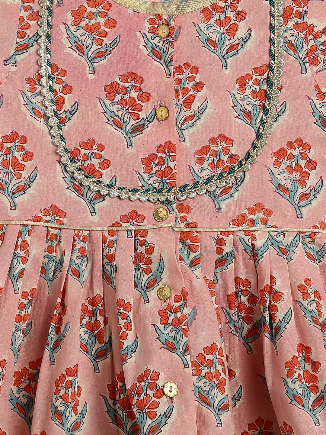 Tiber Taber Baby Girls Peach Cotton Floral Printed Kurta and Harem Pant Set Regular Fit Festive Wear