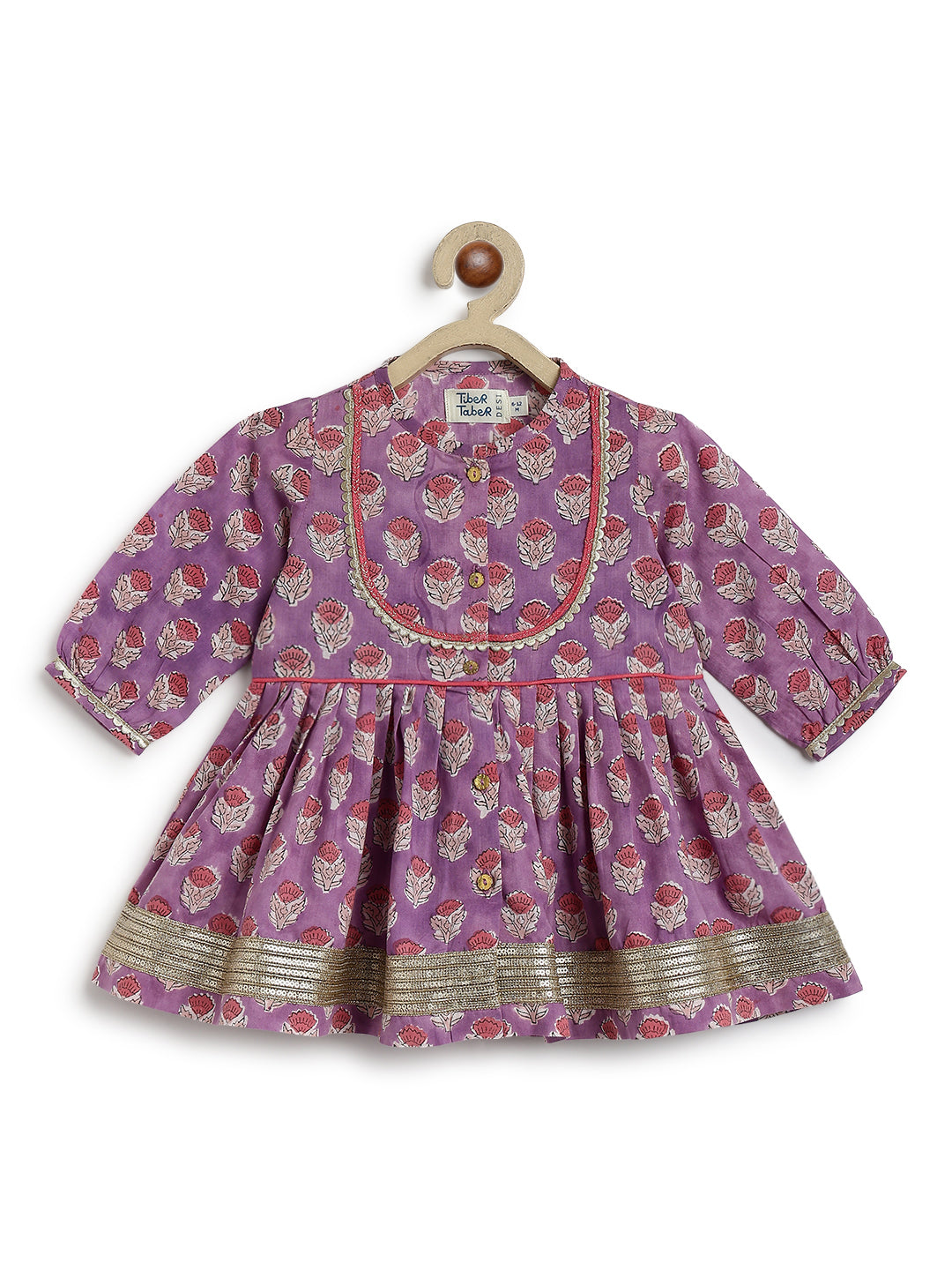 Tiber Taber Baby Girls Purple and Pink Cotton Floral Printed Kurta and Harem Pant Set Regular Fit Festive Wear