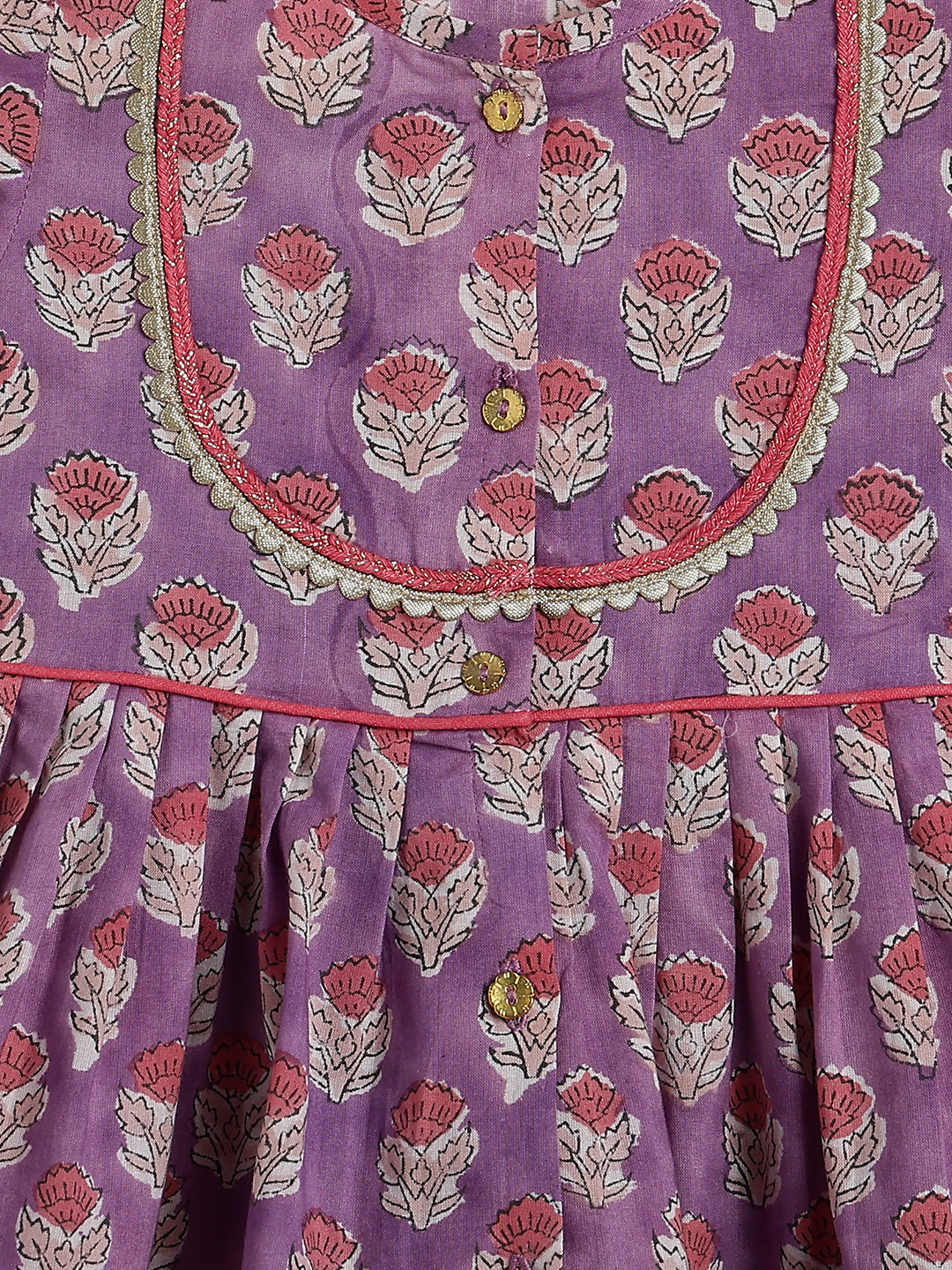Tiber Taber Baby Girls Purple and Pink Cotton Floral Printed Kurta and Harem Pant Set Regular Fit Festive Wear