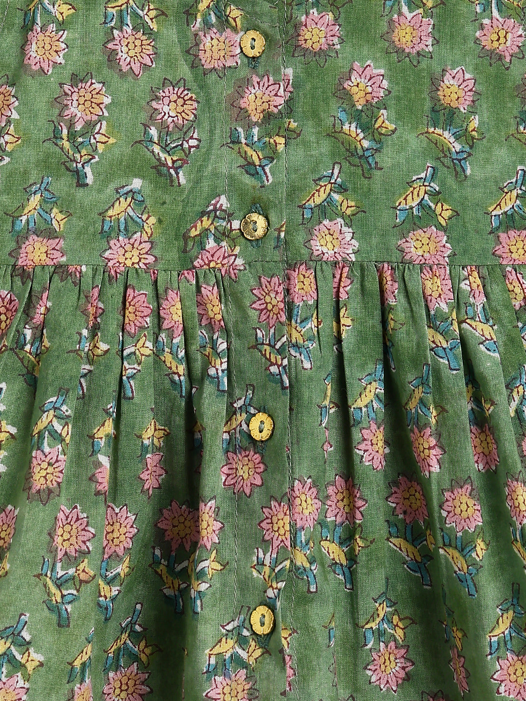 Tiber Taber Girls Green and Pink Cotton Blend Floral Printed Kurta Suit Set Regular Fit Festive Wear