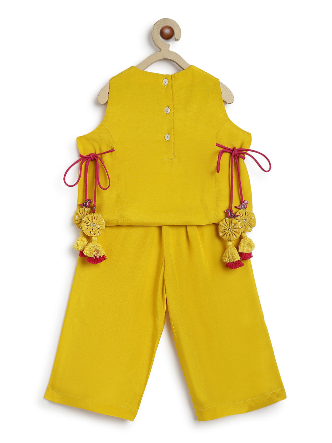 Tiber Taber Girls Yellow Cotton Blend Bandhani Printed Kurta and Palazzo Set Regular Fit Festive Wear