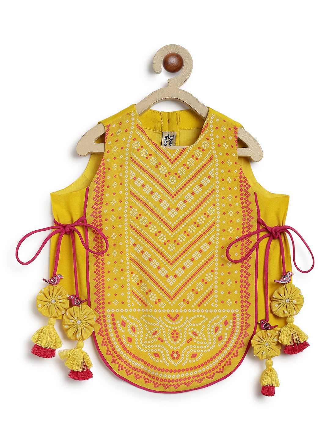 Tiber Taber Girls Yellow Cotton Blend Bandhani Printed Kurta and Palazzo Set Regular Fit Festive Wear