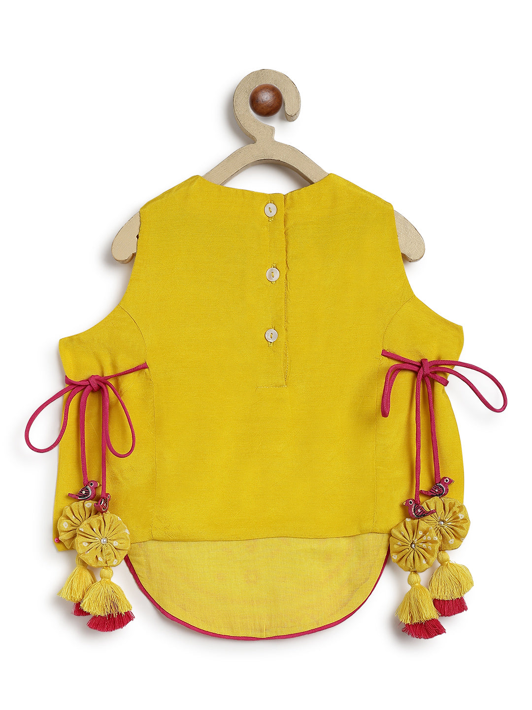 Tiber Taber Girls Yellow Cotton Blend Bandhani Printed Kurta and Palazzo Set Regular Fit Festive Wear