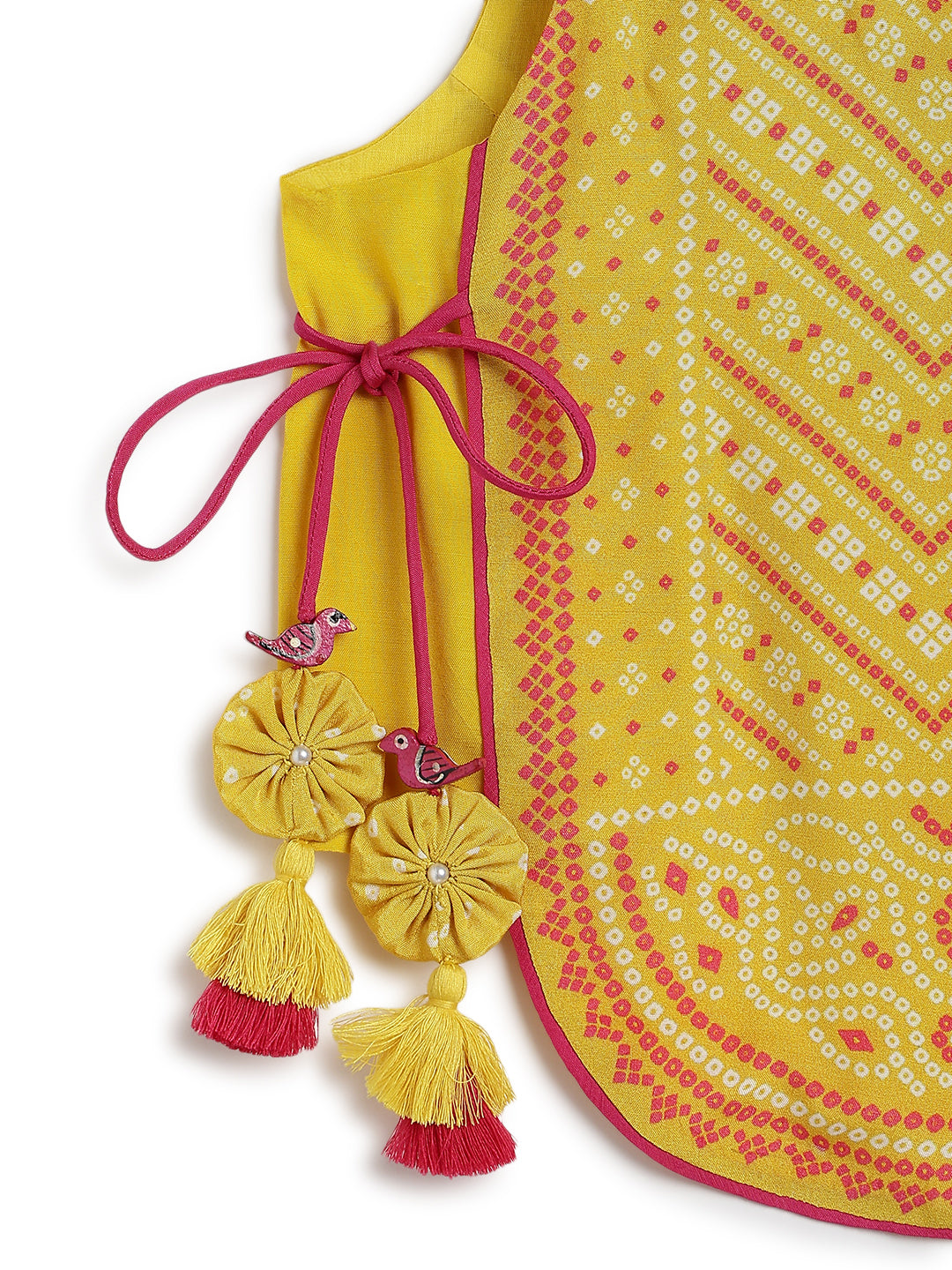 Tiber Taber Girls Yellow Cotton Blend Bandhani Printed Kurta and Palazzo Set Regular Fit Festive Wear