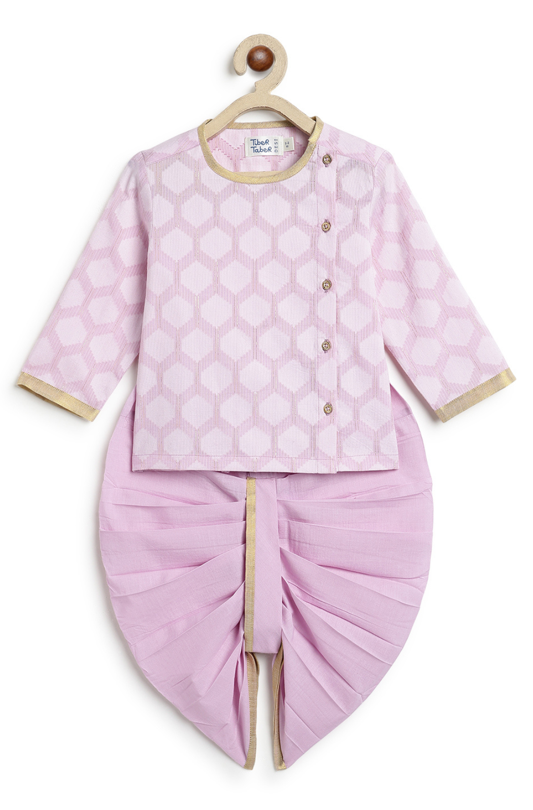 Tiber Taber Baby Boys Pink Cotton Blend Geometric Printed Kurta and Dhoti Pant Set Regular Fit Festive Wear